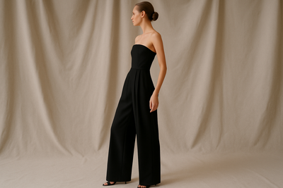 Zijaanzicht van de zwarte strapless jumpsuit